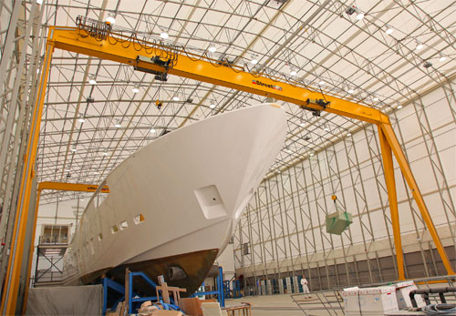 Luxury yacht makers Princess Yachts are using freestanding Goliath cranes from Street Crane Company