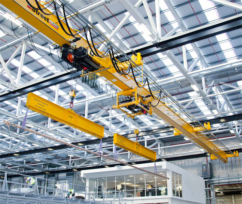 Street has installed an eight tonne double girder underslung turntable crane with twin rotating hoists