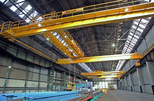 four 12 tonne SWL overhead travelling cranes