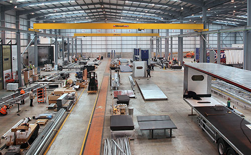 Having two cranes in each bay gives us greater manufacturing flexibility and ensures that our fitters are not standing around waiting for material or for a fabrication to be moved on to the next production stage.