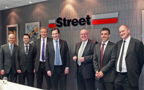 visit by Chancellor of the Exchequer George Osborne who toured the Street Crane  factory, meeting the directors and workers who are driving business growth.